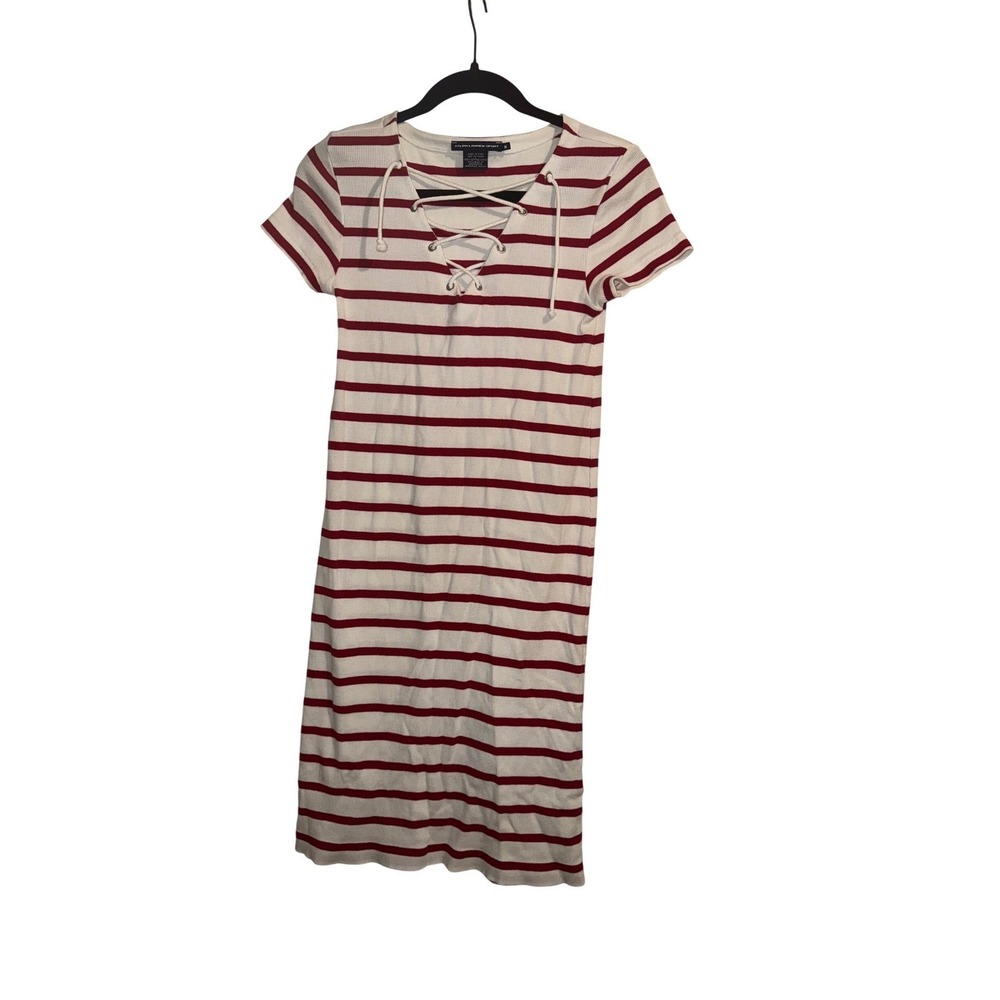 Vtg Y2K Ralph Lauren Sport Sz S Red White Striped Lace Up Dress Preppy